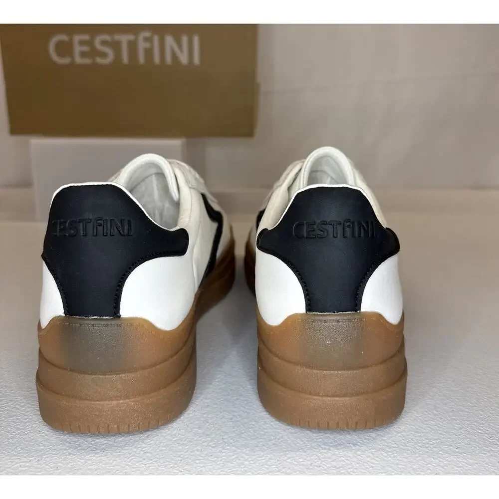 Cestfini Women’s Platform Retro Sneakers White Black Brown Gum Sole Size 10